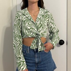 Princess Polly Green and White Zebra Blouse